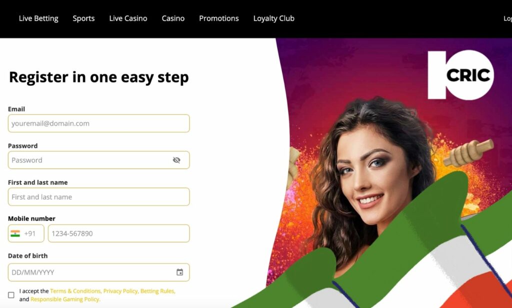 how to register at 10Cric betting site in India